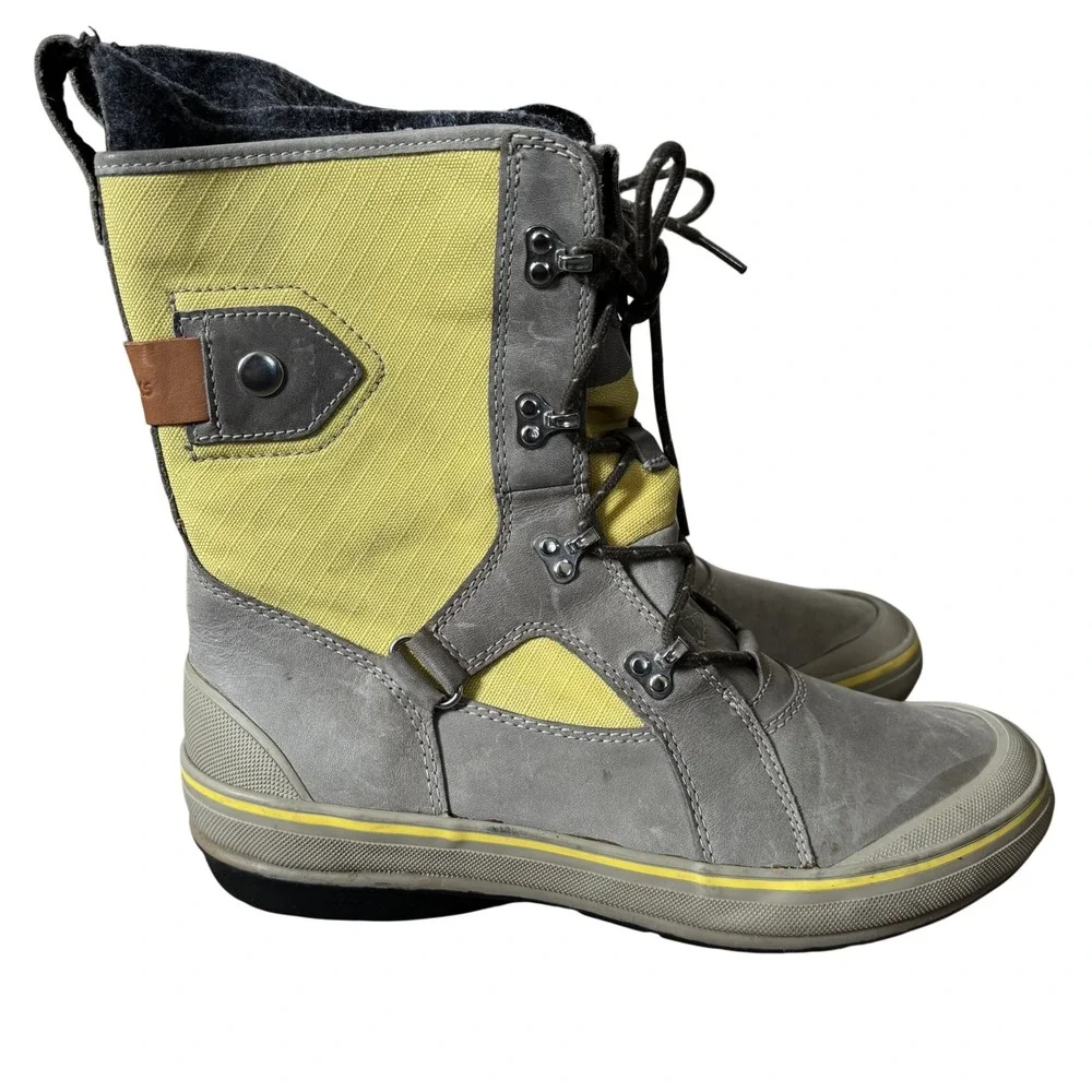Clarks‎ Muckers Squall Boots Sz 10M Gray Yellow Leather Canvas Winter Waterproof